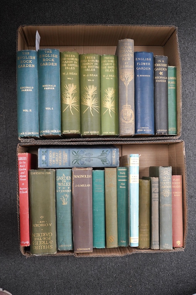 Botany - Farrer, Reginald - The English Rock-Garden, 2 vols, 1919; Bean, W.J - Trees and Shrubs Hardy in the British Isles, 3 vols, 1914-1933 and 16 other, various, (21)